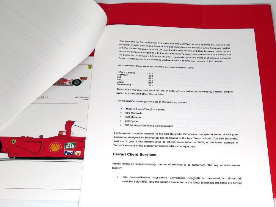 Ferrari 360 456 550 Formula One Sales Brochure Press Kit Detroit 2002