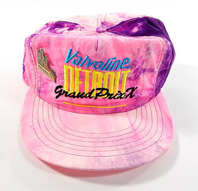 1991 Detroit Grand Prix X Valvoline Snapback Hat + Pin Vintage Hypercolor Neon