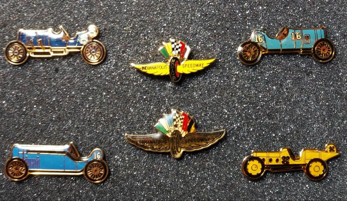 Scarce Set of 6 Indy 500 Historic Collectible Pins Winning Cars 1911-1914 IMS