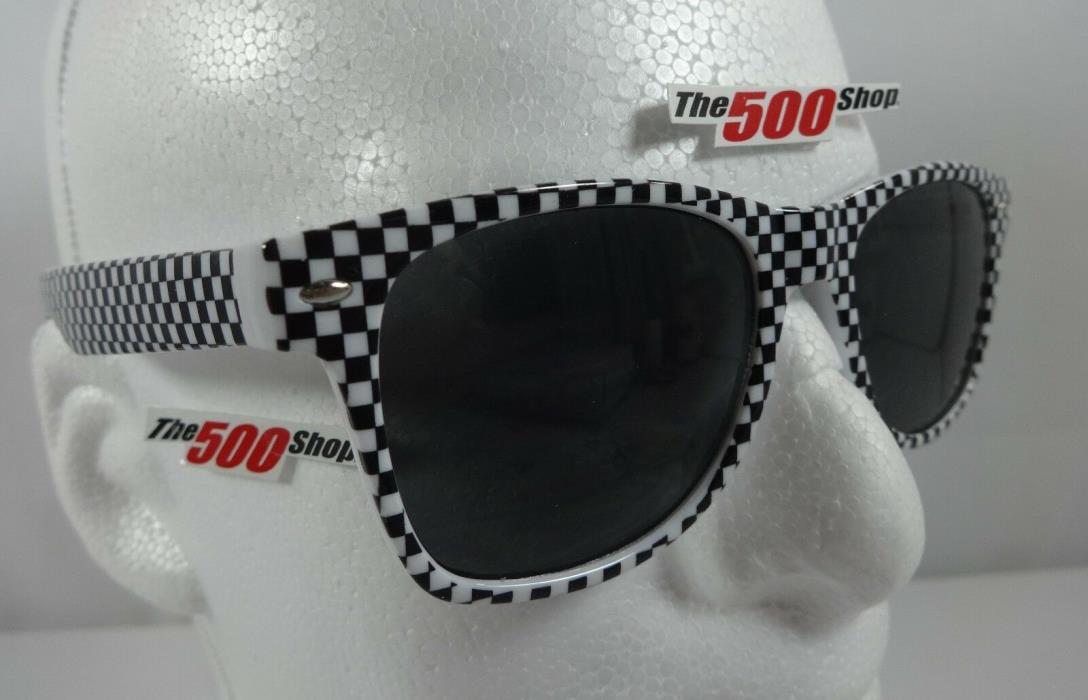 Checkerboard Design Racing Sunglasses Black & White Frame Retro Indy 500 IndyCar