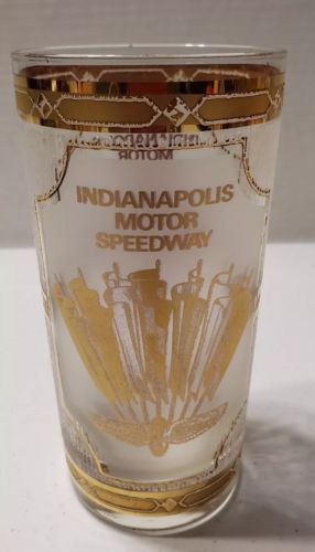 Indianapolis Motor Speedway Vintage Culver Glass Tumbler Frosted w/Gold 60s#1282