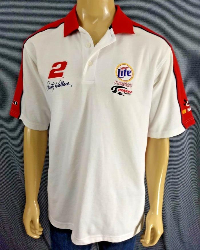 CHASE AUTHENTICS Rusty Wallace NASCAR Polo Shirt Pique Cotton SS White Red Men L