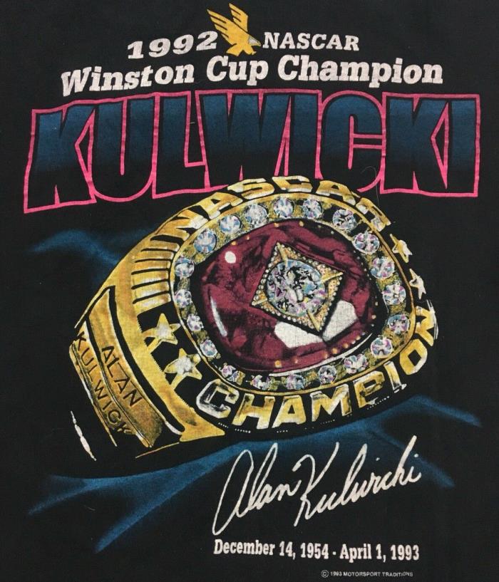 Vintage Alan Kulwicki 1992 Nascar Winston Cup Champion T-Shirt Ring Black Size M