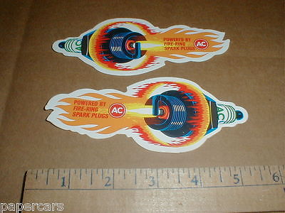 PAIR  Lf/Rt AC Fire Ring Spark Plugs Delco Drag Racing vintage Sticker Decals 5