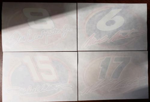 FOUR NASCAR WINDOW STICKERS: Earnhardt Jr., Kennseth, Waltrip, Martin--NEW