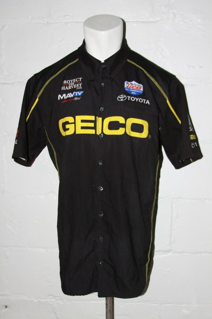 EUC NHRA Geico Black Button Front Pit Crew Jersey Shirt Sz XL
