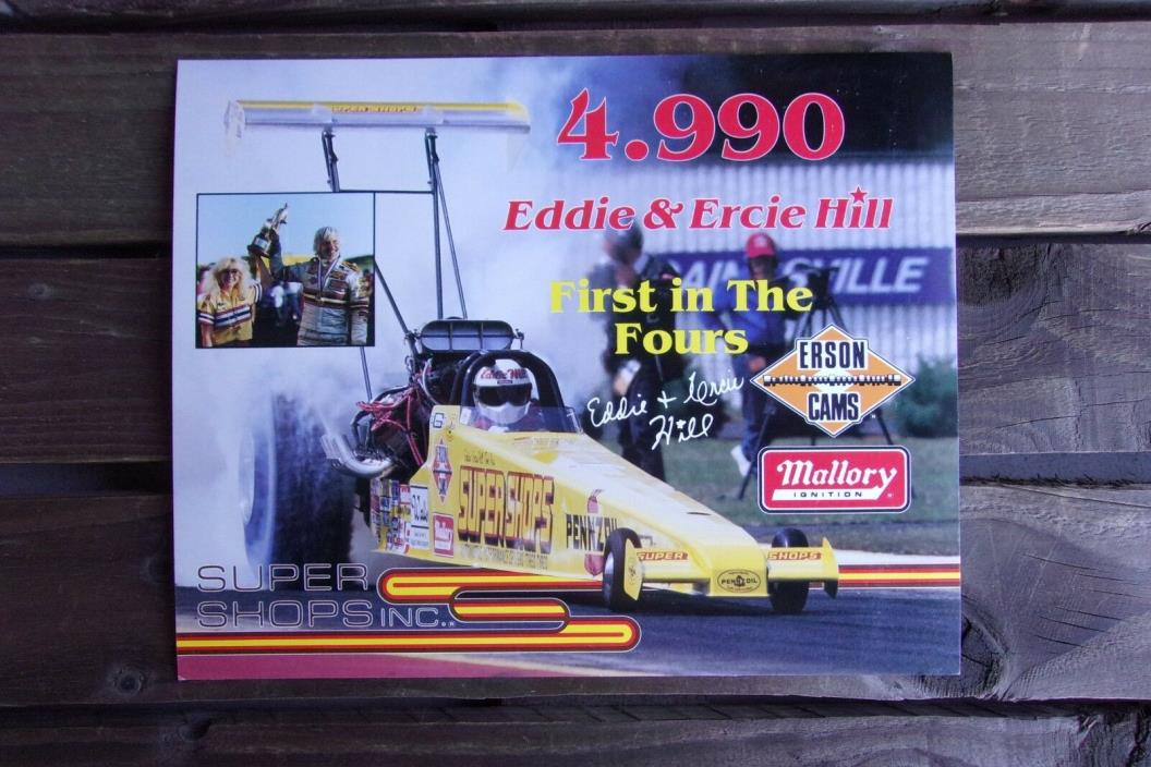 NHRA Eddie Hill First In The Fours Fan Card Vintage Drag Racing Super Shop Drags