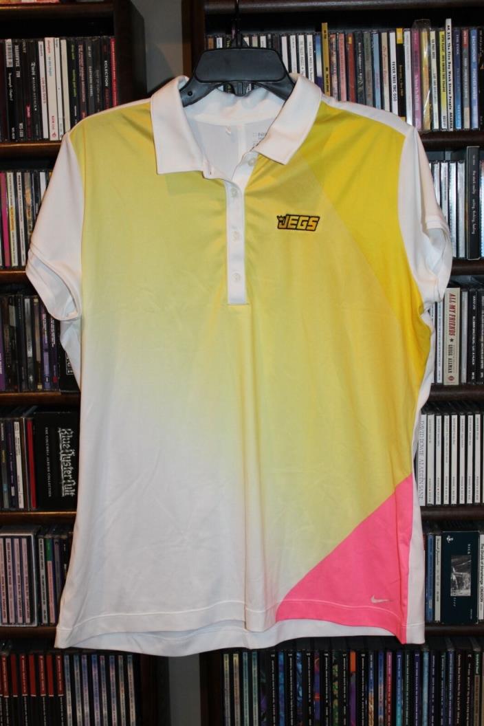 Nike Golf Jeg's NHRA High Performance Polo Shirt Pink Yellow XL  Ladies (bin95)