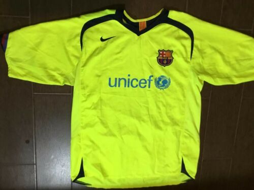 Men's Nike 2005/06 FC Barcelona Jersey Green Yellow Soccer Sz XL Messi Ronaldinh