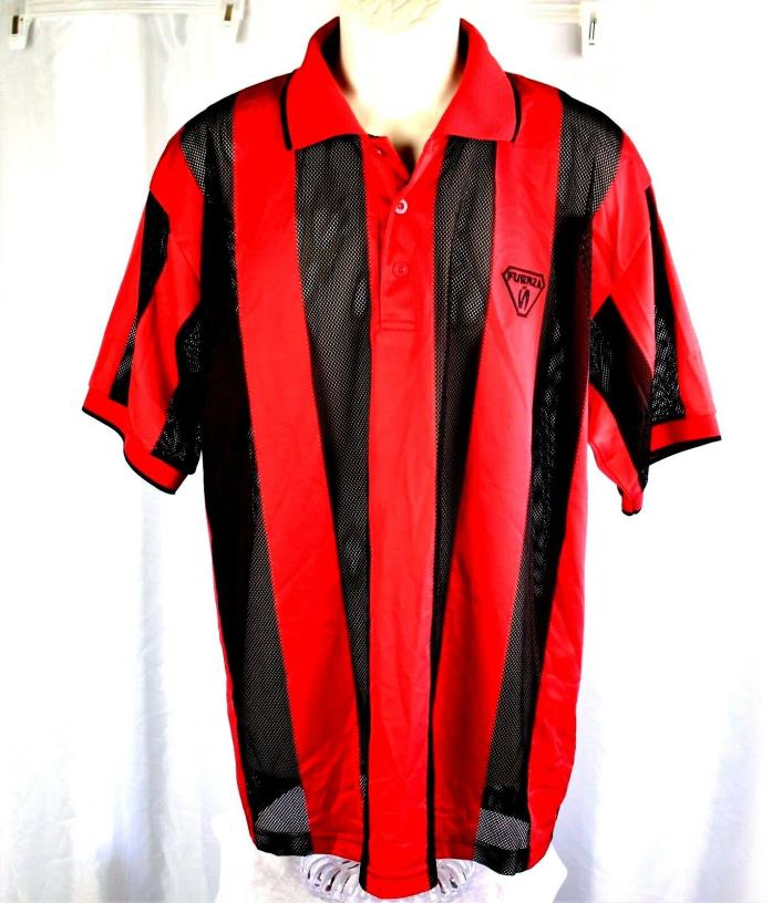 Fuerza Jersey Soccer Futbol Polo Men's Shirt Red Black Striped L Large Athletic
