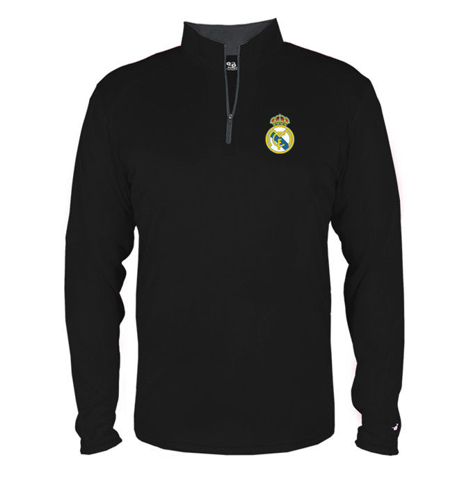 Real Madrid 1/4-Zip Lightweight Jacket Top Quarter-Zip Pullover (Black)