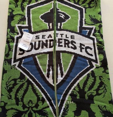 LZ ADIDAS Seattle Sounders FC One Size Green Knit Winter Scarf Fringe Trim NEW