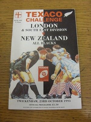 23/10/1993 Rugby Union Programme: London And South East Division v New Zealand [