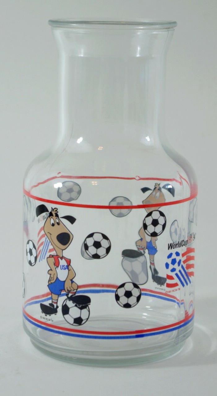 Vintage FIFA 1994 Striker USA World Cup Soccer Pup Dog Mascot Glass Carafe