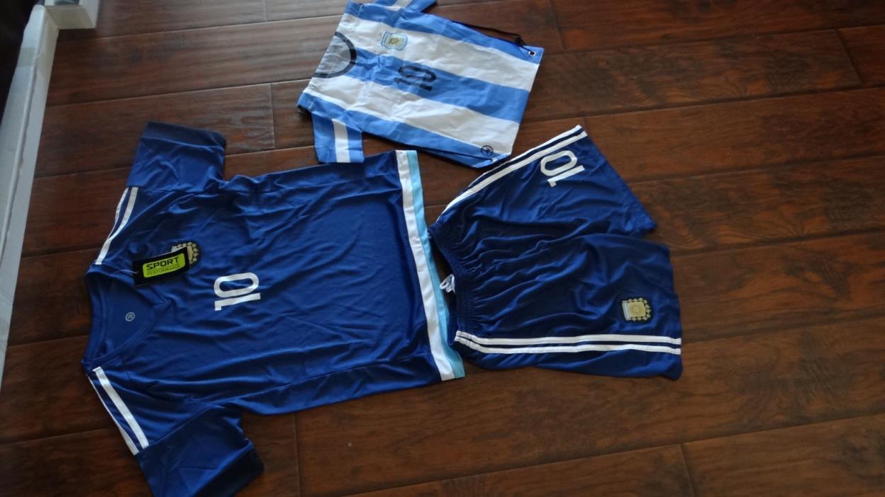 Argentina Messi Jersey #10 Youth Soccer Jersey & Shorts in Messi with backpack