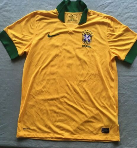 New Nike Large Dri Fit Mens Brasil Brazil FIFA CBF Soccer Jersey Shirt Yellow