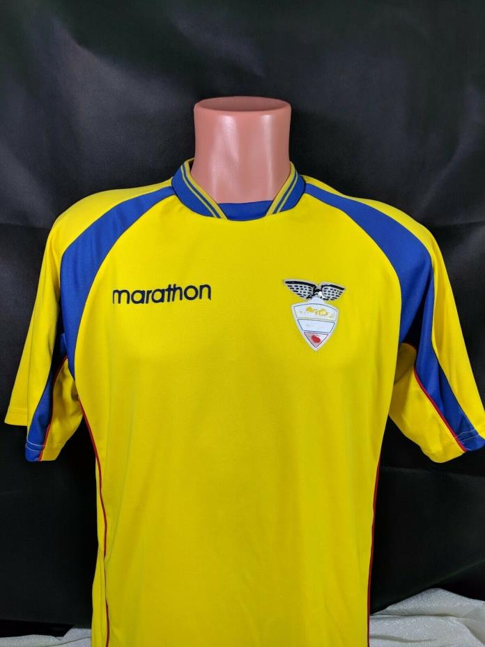 Ecuador Soccer Jersey Sz Large Yellow Crest Faded Marathon Read