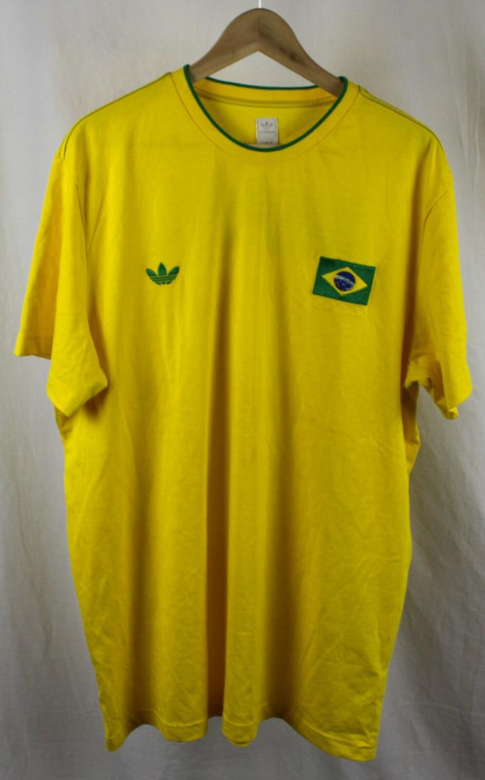 Vintage Adidas Yellow Brasil Tre-foil Jersey Sz XXL