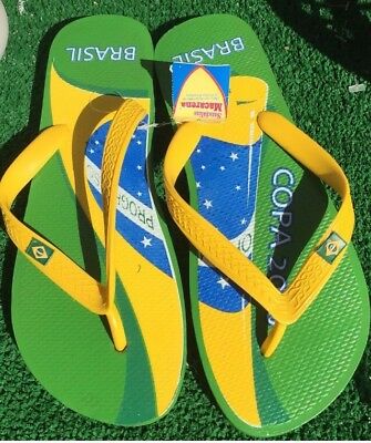 Havaianas Brasil Men's 10-11 Flip Flops Sandals Green Yellow Copa Fútbol Soccer