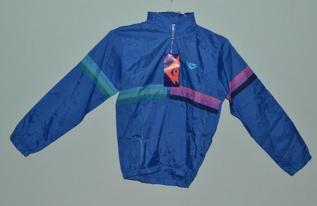 Pony Sport Apparel Jacket Blue Neon Striped Zip Womens Size Small 90's Aesthetic