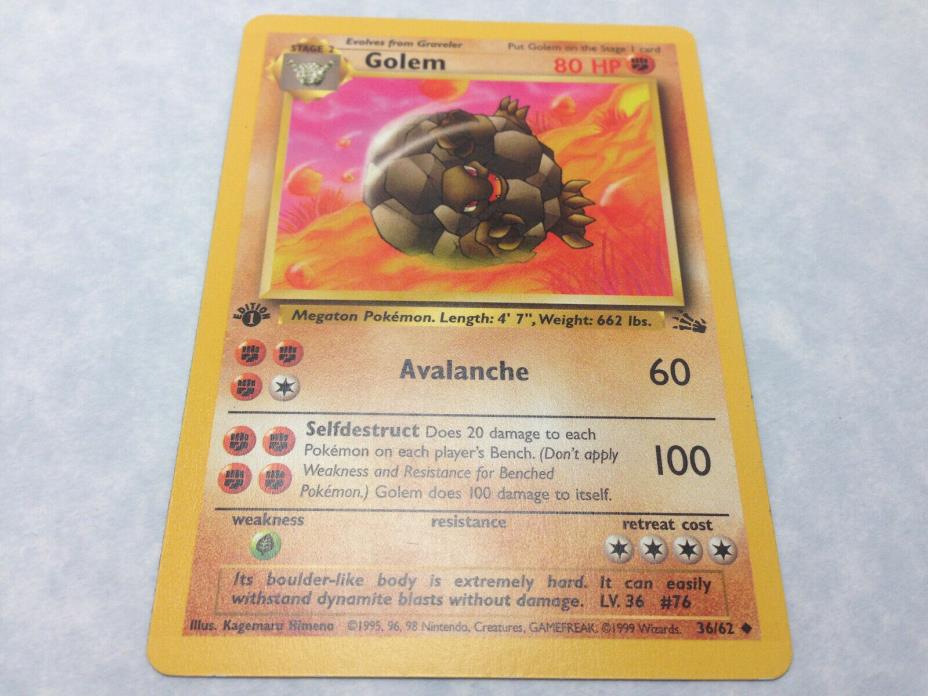 Pokemon TCG: Golem 36/62 Fossil 1st Edition - Select Condition from 