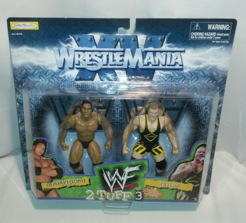 ? WWF The Rock & Owen Hart Wrestlemania 2 Tuff 3 Action Figure Jakks Pacific F/S
