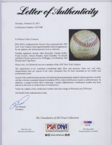 RARE Authenticated 1947 Yankee Baseball PSA/DNA Certified 24 signatures!!!