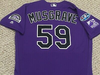 WILD CARD MUSGRAVE sz 46 #59 2018 Colorado Rockies GAME USED jersey purple MLB