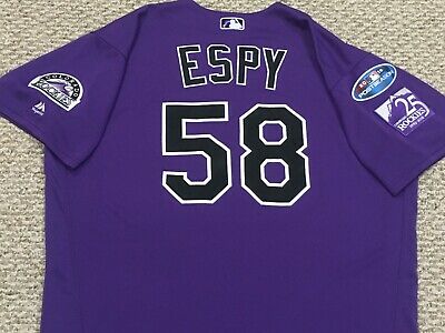 WILD CARD ESPY size 50 #58 2018 Colorado Rockies GAME USED jersey purple MLB