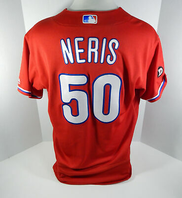 2017 Philadelphia Phillies Hector Neris #50 Game Used Red Jersey DG Patch