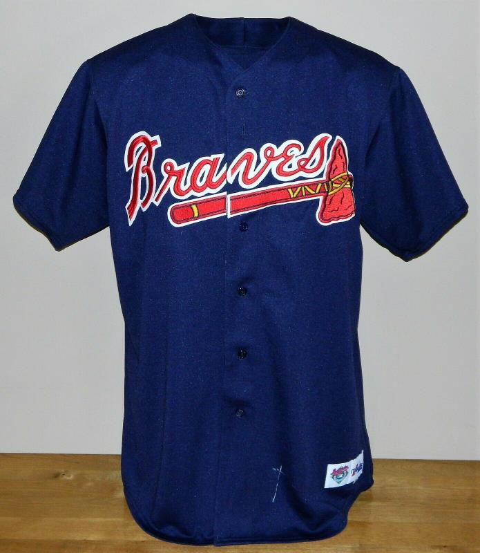 Clarence Jones Game Worn Atlanta Braves BP Jersey #28 - Majestic Size 52