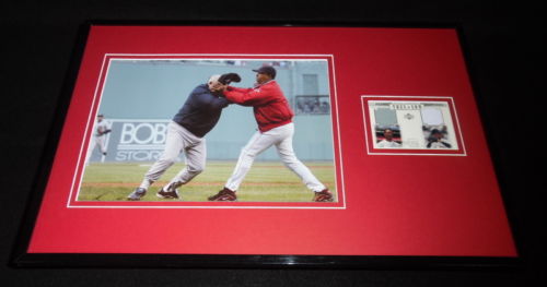 Pedro Martinez Framed 11x17 Game Used Jersey & Fight Photo Display Red Sox