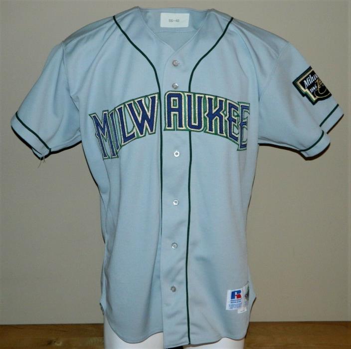 1996 Ron Villone Game Worn Milwaukee Brewers Road Jersey #49 - Russell Size 48