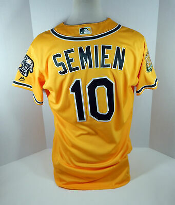 2018 Oakland Athletics A's Marcus Semien #10 Game Issued Gold Jersey 50th