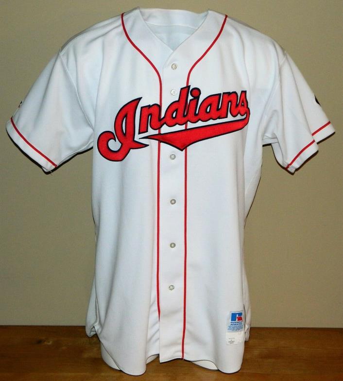 1998 Doug Jones Game Worn Cleveland Indians Home Jersey #43 - Russell Size 50