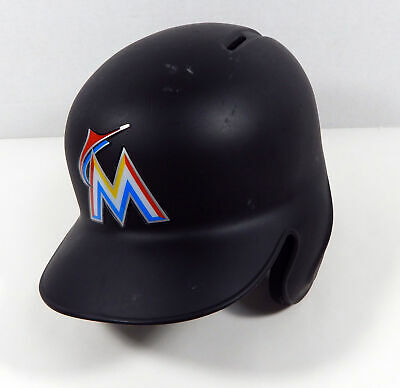 2018 Miami Marlins Drew Rucinski #55 Game Issued Black Batting Helmet