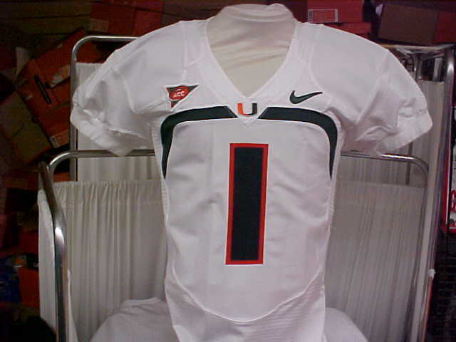 2007-13 Miami Hurricanes Football #1 Game/Team Issued White Jersey Nike Size 42