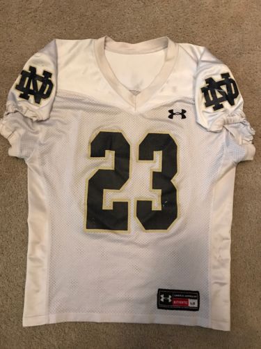TEAM ISSUED USED NOTRE DAME FOOTBALL UNDER ARMOUR WHITE PRACTICE JERSEY #23