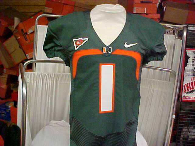 2007-13 Miami Hurricanes Football #1 Game/Team Issued Green Jersey Nike Size 38