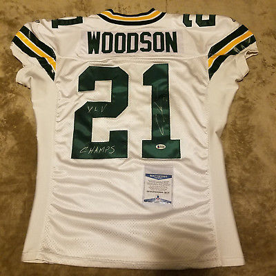 CHARLES WOODSON GREEN BAY PACKERS AUTOGRAPHED XLV SIGNED GAME JERSEY ISSUED WORN