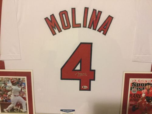 Yadier Molina Signed Cardinals 31x35 Custom Framed Jersey Beckett Certification