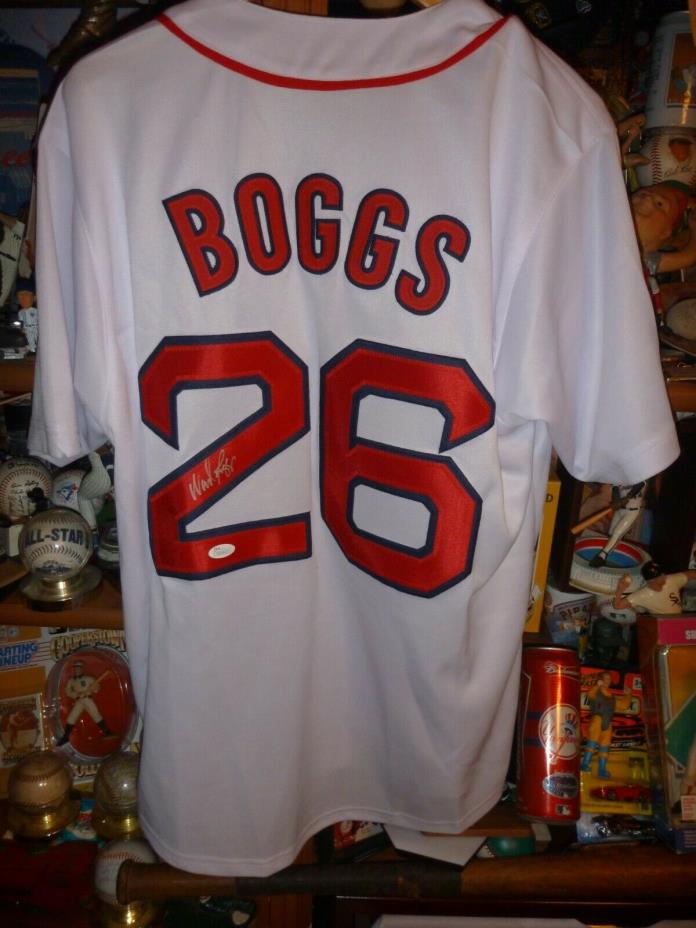 Autographed HOFer  WADE BOGGS #26 Boston Red Sox White Baseball Jersey JSA COA