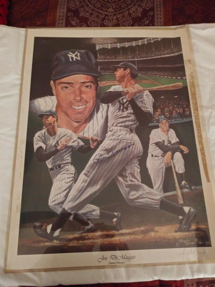 MLB 1995 NEW YORK YANKEES SIGNED JOE DIMAGGIO ANGELO MARINO LITHOGRAPH 24x20