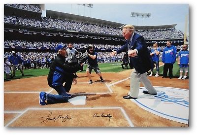 Vin Scully Sandy Koufax Dual Signed Auto 20X24 MLB Stunning Canvas Dodgers OA