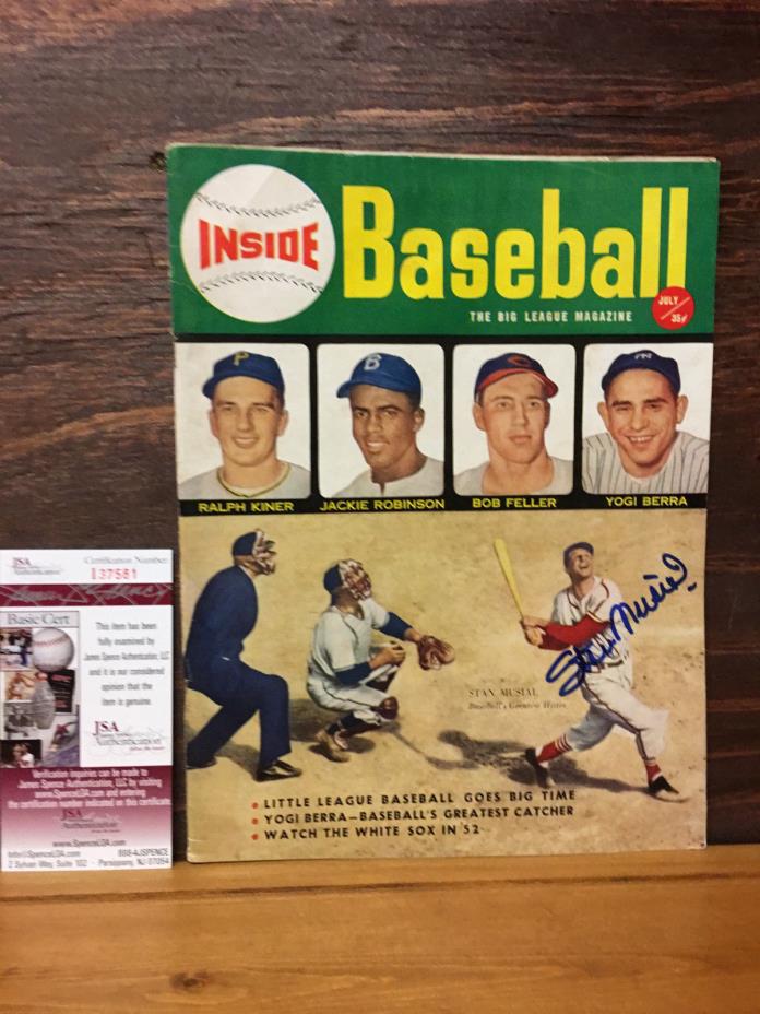 Stan Musial Signed July 1952 Inside Baseball Magazine JSA COA & Hologram #I37581