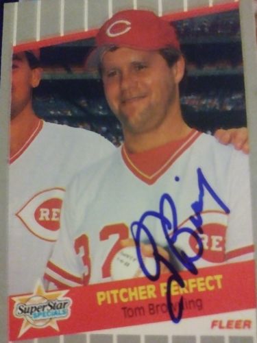 TOM BROWNING SIGNED MLB BASEBALL CARD CINCINNATI REDS WIRE2WIRE CHAMP PERFECT GA