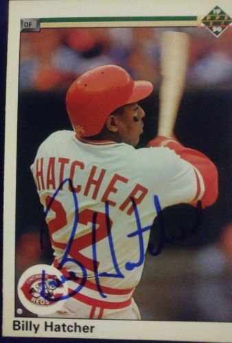 BILLY HATCHER SIGNED CINCINNATI REDS BASEBALL CARD AUTOGRAPH UPPER DECK mlb