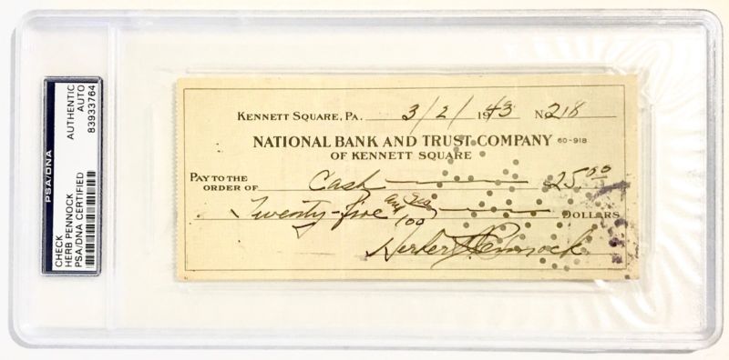 RARE Herb Pennock (D) 1927 Yankee HOF Authentic Signed Slab Check PSA/DNA Cert.