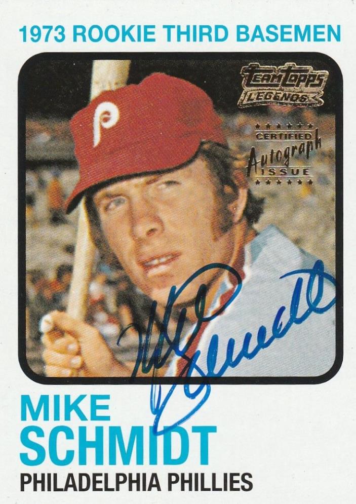 MIKE SCHMIDT SIGNED 2002 TEAM TOPPS LEGEND CARD #615 ROOKIE 1973 CERTIFIED AUTO