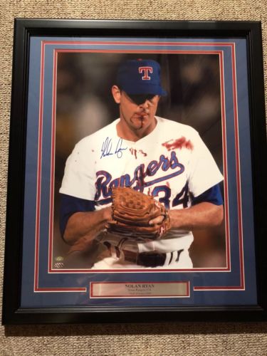 Nolan Ryan Leaf Authenticated Autographed  Matted Framed 16 X 20 Photo